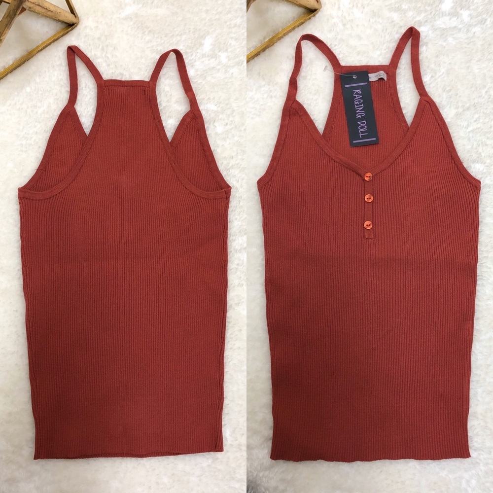 ✖️NWT LAST 2 HENLEY RIBBED TANK | BRICK RED